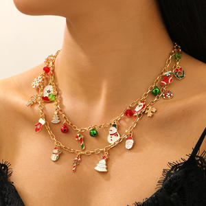 Kalung Liontin Lonceng Santa Claus Pohon Natal Tetesan Minyak Lapis Emas Paduan Logam Gaya Eropa Amerika untuk Wanita, Batu Kelahiran Juli - Product Image 1