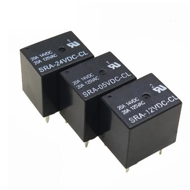 5V 12V 24V 20A DC Power Relay SRA-05VDC-CL SRA-12VDC-CL SRA-24VDC-CL 5Pin PCB Type in Stock Black Automobile Relay