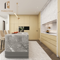 Cuisine modulaire en kit importée, structure en MDF, plan de travail en stratifié, design moderne écologique, utilisation en appartement, évier en marbre