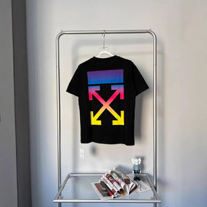 Camiseta de Manga Corta para Hombre, Estilo Vintage, Primavera-Verano, Nueva, 250g, Algodón de Fibra Larga, Estampado de Flecha Degradada OW - Product Image 1