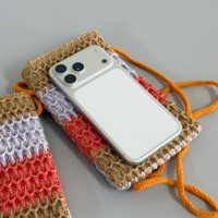 Sac bandoulière en paille tressée au crochet pour téléphone portable, motif color block rayé, pochette en coton avec cordon de serrage, idéal pour l'été, la plage, les vacances et les voyages