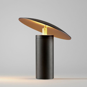 Lampe de table LED moderne, blanc chaud, design <span class=keywords><strong>champignon</strong></span> en fer et PC, pour chambres, bureau, salle à manger, lecture, en céramique noire, fonctionnant sur AC ou batterie - Product Image 6