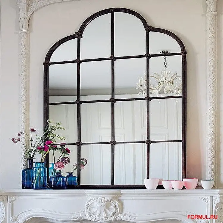 European Accent Vintage Floor Mirror Wall Luxury Framed Arched Window Decoration Mirror