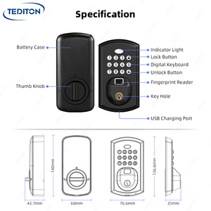 กุญแจล็อคประตูอัจฉริยะสำหรับประตูหน้าบ้าน ระบบไบโอเมตริกซ์ สแกนลายนิ้วมือ  แบบไม่ใช้กุญแจ พร้อมแป้นกดรหัส - Product Image 4