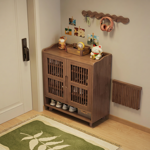 Mueble Zapatero de Madera y Ratán con Cajones, Mueble de Almacenamiento de Zapatos para Entrada del Hogar, Zapatero Independiente para Pasillo - Product Image 1