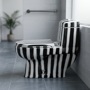 Nuevo estilo patrón decorativo montado en el suelo sifónico Flushing blanco-negro armario de agua de una pieza inodoro Jet Spray artículos sanitarios - Product Image 1