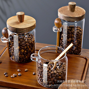 Envase de vidrio para almacenamiento con tapa de bambú y cuchara, recipiente de cocina de borosilicato para granos de café, para dropshipping en Shopify - Product Image 6