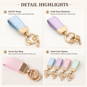 Factory OEM/ODM Fluorescent Gradient PU Leather Car Keychain Mini Screwdriver <b>Key</b> <b>Ring</b> Short Rope Keychain Fashion <b>Accessory</b> - Product Image 3