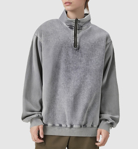 Sudadera de Cuello Alto <span class=keywords><strong>con</strong></span> Cierre de <span class=keywords><strong>Cremallera</strong></span> de un Cuarto, Lavada al Ácido, Vintage, Transpirable, Informal, <span class=keywords><strong>con</strong></span> Logotipo Personalizado Estampado, 100% Algodón de Punto - Product Image 4