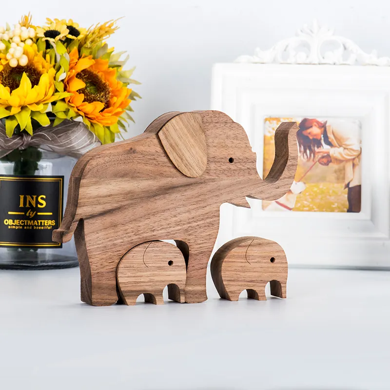 Elefante Figurine Famiglia Ornamenti di Legno Decorazione Della Stanza di Casa Desktop Da Tavolo Sculture decoracion hogar moderno Supporto Dropship