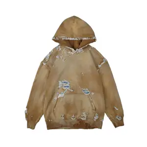 OEM High Quality Custom Street Wear Stock Drop Shipping Color Dye Vintage Distressed Washed Hoodie