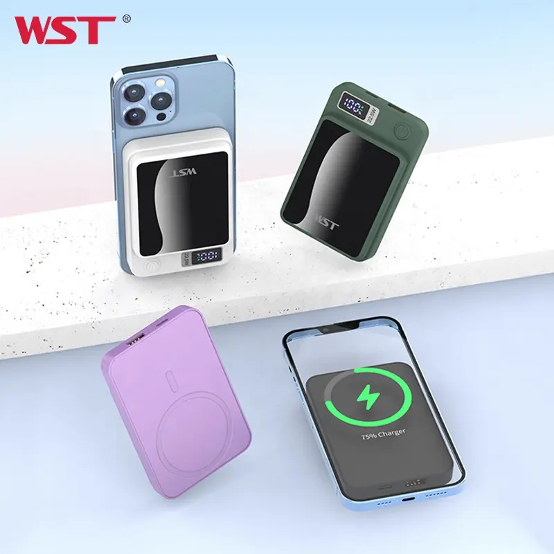 WST Power Bank nirkabel Mini, Power Bank LED tampilan Digital pengisian cepat 10000mah produk elektronik