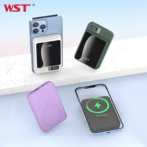 WST Electronic Product Factory Power Bank LED Digital Display Fast Charging 10000mah Mini Wireless Power Bank