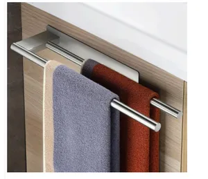 Bathroom Non Perforated Self Adhesive Towel Rack Holder 304 Stainless Steel Kitchen Double Towel Hanger
