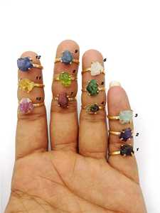 Anillo de plata de ley 92,5 con esmalte de oro, piedra Natural de piedra preciosa rugosa, joyería para mujeres - Product Image 5