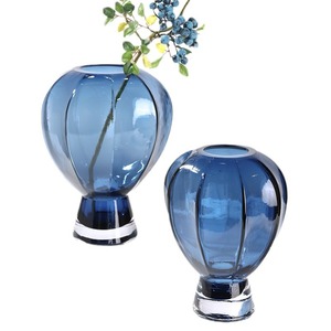Novedades: Florero de Cristal Transparente en Forma de Hongo Azul, Botella de Vidrio Cilíndrica con Diseño de Flor de Cristal - Product Image 4