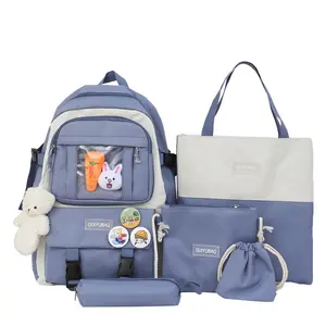 Portable Student Canvas Backpack 4 pcs/Set Large Capacity Lovely School Bag For Teenagers Handbag School Bags Girls Backpack