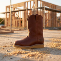 Bottes de travail en cuir marron pour hommes, embout en acier, semelle extérieure en caoutchouc antidérapante, semelle intermédiaire en EVA, chaussures de sécurité