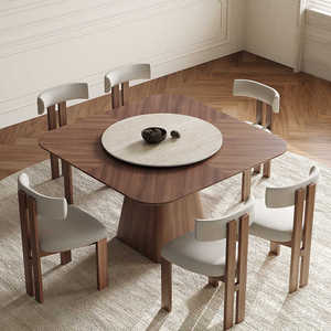 Mesa de comedor moderna nórdica vintage cuadrada de madera maciza con acabado en Nogal Negro diseño simple para el hogar y apartamentos pequeños - Product Image 3