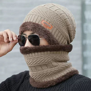 Wholesale Hiking <b>Hat</b> Fashion Knitted Men Women's Winter 2024 With <b>Scarves</b> Thick Warm Beanie Caps - Product Image 5