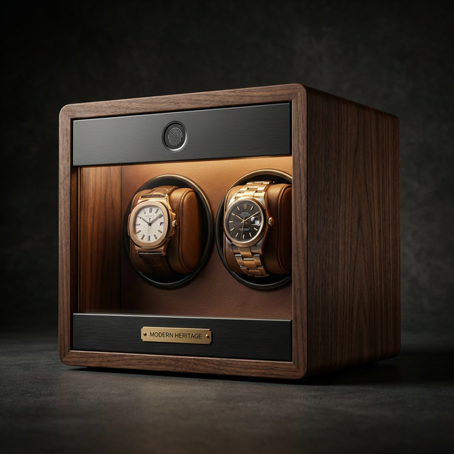 Luxury Automatic Watch Winder with Fingerprint Lock Walnut Wood Heritage Collection (Mabuchi Motor Option)
