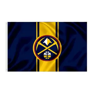 Logo kustom kualitas tinggi luar ruangan kain poliester 100D 3X5 kaki bendera Denver Nuggets NBA