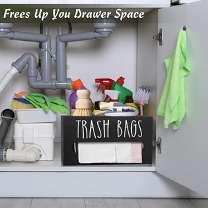 Wooden Trash Bag <b>Storage</b> <b>Box</b> 23.5x13x13cm Desktop Organizer For <b>Kitchen</b> With Pull Out Design - Product Image 5