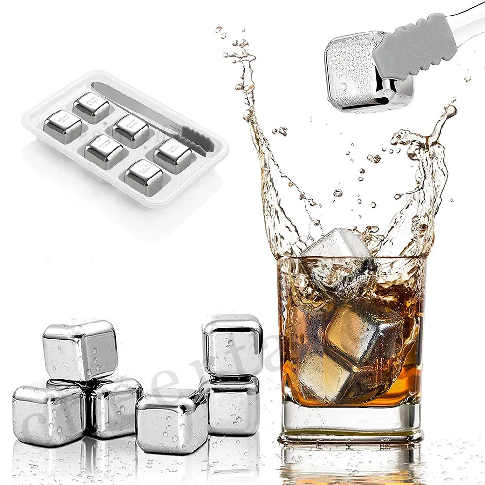 Aangepaste Herbruikbare Zilver Rvs Whiskey Koeling Steen Gift Set En Rvs Chilling Whisky Ijsblokje Stenen