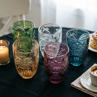 Verre à eau Funger classique vintage coloré en verre gaufré, motif Arche de Triomphe, style architectural européen de luxe, compatible lave-vaisselle et sans danger pour les aliments