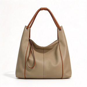 <b>Women</b> Shoulder Tote <b>Bag</b> Soft Faux Leather Contrast Handle Large Capacity Zipper Casual Daily Handbag - Product Image 3