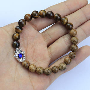 Heil kristall Runde Edelsteine Fatima Hand und Devil's Eye Perlen Armband, langlebige elastische Stretch Cord Edelstein Armbänder, 8mm - Product Image 3