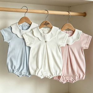 Combinaison bébé en coton de <span class=keywords><strong>luxe</strong></span> à col festonné monogrammé, barboteuse à manches longues, <span class=keywords><strong>pyjama</strong></span> et tenue de sortie de maternité - Product Image 6