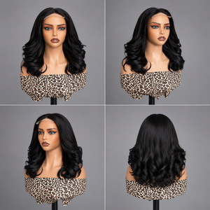 <span class=keywords><strong>Parrucca</strong></span> Body Wave con Chiusura in Pizzo 4x4, <span class=keywords><strong>Capelli</strong></span> Umani e Sintetici, Nero Naturale, Vendita all'Ingrosso - Product Image 4