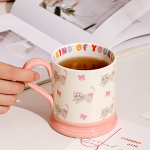 Novelty Pink <b>Ceramic</b> <b>Cup</b> Cute Cat Coffee Mug for Girls - Product Image 3