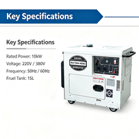 Générateur diesel super silencieux 10 kW 12,5 kVA sur roues, portable, triphasé avec ATS et démarrage électrique pour alimentation de secours pour ferme et atelier, certifié CE