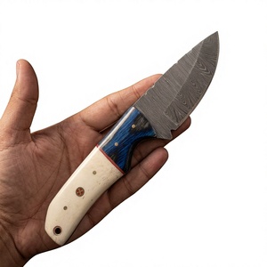Cuchillo de caza y camping de hoja fija con punta de caída, de acero de Damasco, con mango de madera y hueso, personalizable DIY - Product Image 3