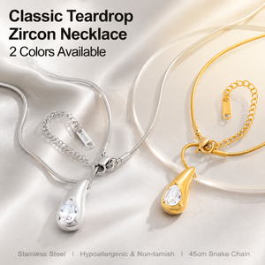 Collar Clásico con Colgante de Zirconia en Forma de Lágrima, Chapado en Oro de 18K, Cadena de Serpiente de Acero Inoxidable 316L, Resistente al Agua, Piedra Natural, para Hombre - Product Image 6