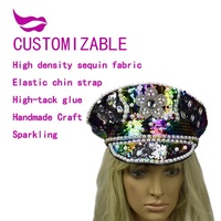 Chapeau de fête à paillettes et strass, pour festival, anniversaire, Burning Man, rave, costume unisexe, casquette de capitaine scintillante pour spectacle sur scène, danse