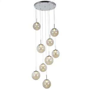 italian villa orb glass stairs pendant hanging light spiral long Hanging lamps Modern crystal beads Staircase Chandelier