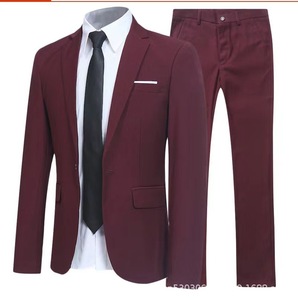 SF2398F Factory Custom Men's Casual Two-Piece Set New Fashion British Style Breathable Knitted Small Solid Wedding Bridal Suits - Product Image 6