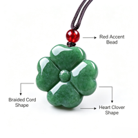 Pendentif Trèfle à Quatre Feuilles en Jadeite Birmane de Grade A, Vente en Gros, Amulette Porte-Bonheur en Jade Vert Naturel en Forme de Cœur
