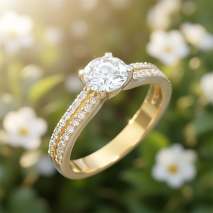 Anillo de compromiso chapado en oro con circonita cúbica de corte brillante redondo y engaste de bisel para mujer, talla 10, estilo clásico - Product Image 2