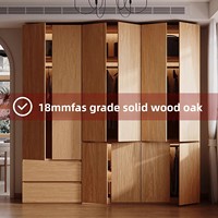 Armoire en chêne massif pour chambre à coucher, design sectionnel de style nordique, porte simple, portes amovibles en bois massif, meubles de plafond pour la maison