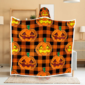 Manta con Capucha de Doble Capa con Diseño de Calabaza de Halloween, Tipo Chal, con Etiquetas Personalizadas Impresas - Product Image 1