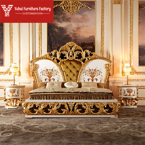 מסגרת מיטה מותאמת אישית מפוארת צרפתית קלאסית מזהב לבן עם מסגרת מיטה מלכותית באיכות גבוהה בסגנון בארוק סִגְנוֹן מעץ מלא בגודל קינג סייז - Product Image 3