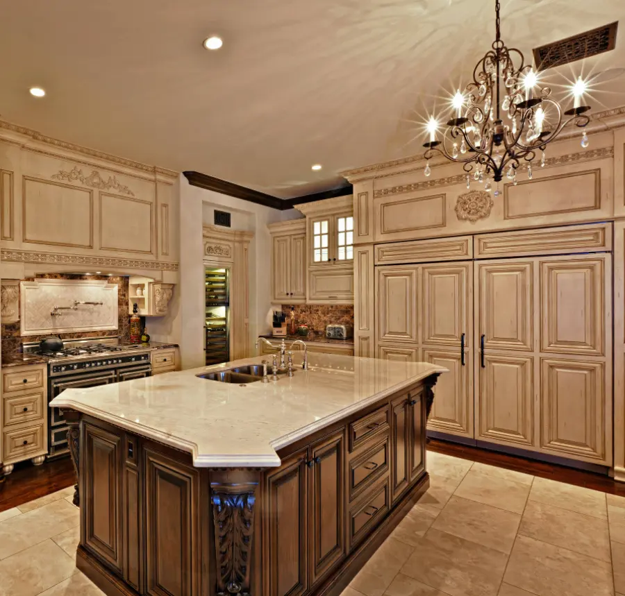 Americano luxo personalizado laca branca sólida madeira armários de cozinha clássico com pia e grande ilha