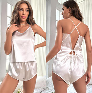 Conjunto de Pijama de Verano para Mujer al por Mayor, sin Espalda, sin Mangas, de Satén con Tirantes, Ropa de Dormir para Dama, Ropa de Estar por Casa con Cintura Elástica - Product Image 5
