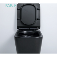 Ensemble de toilette WC suspendu au mur en céramique noire au design moderne, forme carrée, structure monobloc, drainage en P pour salle de bain
