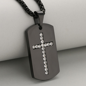 Kalung Liontin Salib Dogtag Mewah Trendi Berlapis Emas 18K Stainless Steel Berkualitas Tinggi Laris Manis Bersertifikat Pria Wanita Unisex - Product Image 3