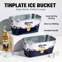 Seau à glace en fer blanc galvanisé 5L avec logo personnalisé, décapsuleur et poignée, pour boissons, multi-usages, stockage alimentaire